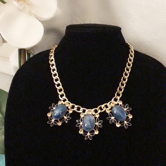 Lee by Lee Angel Frontial GOLD Blue Statement NEcklace  NWT 110 - Picture 6 of 6